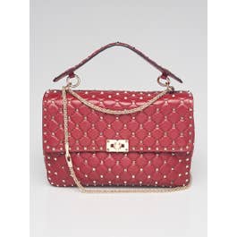 Valentino Valentino Dark Red Quilted Nappa Leather Rockstud Spike Large Shoulder Bag