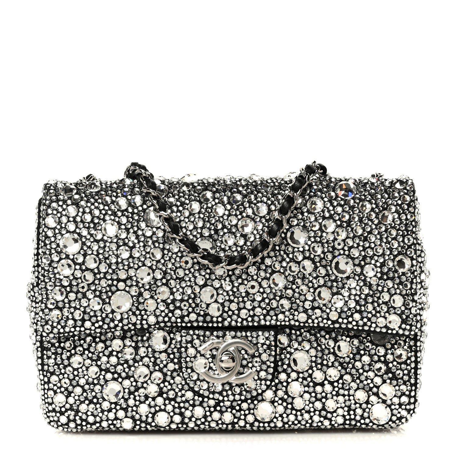 Chanel Satin Strass Mini Flap Silvery Black