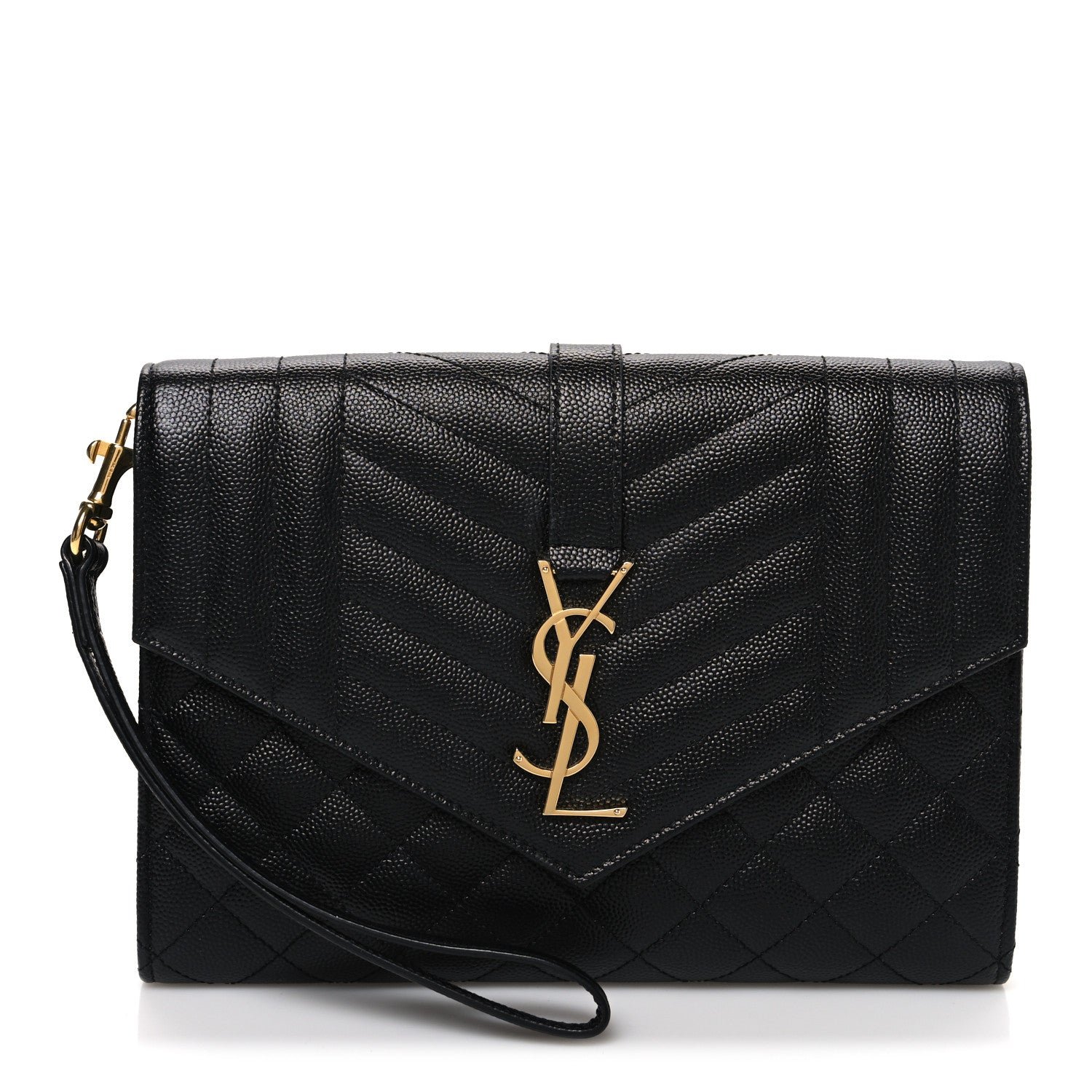 Saint Laurent Grain De Poudre Textured Mixed Matelasse Triquilt Monogram Clutch Black