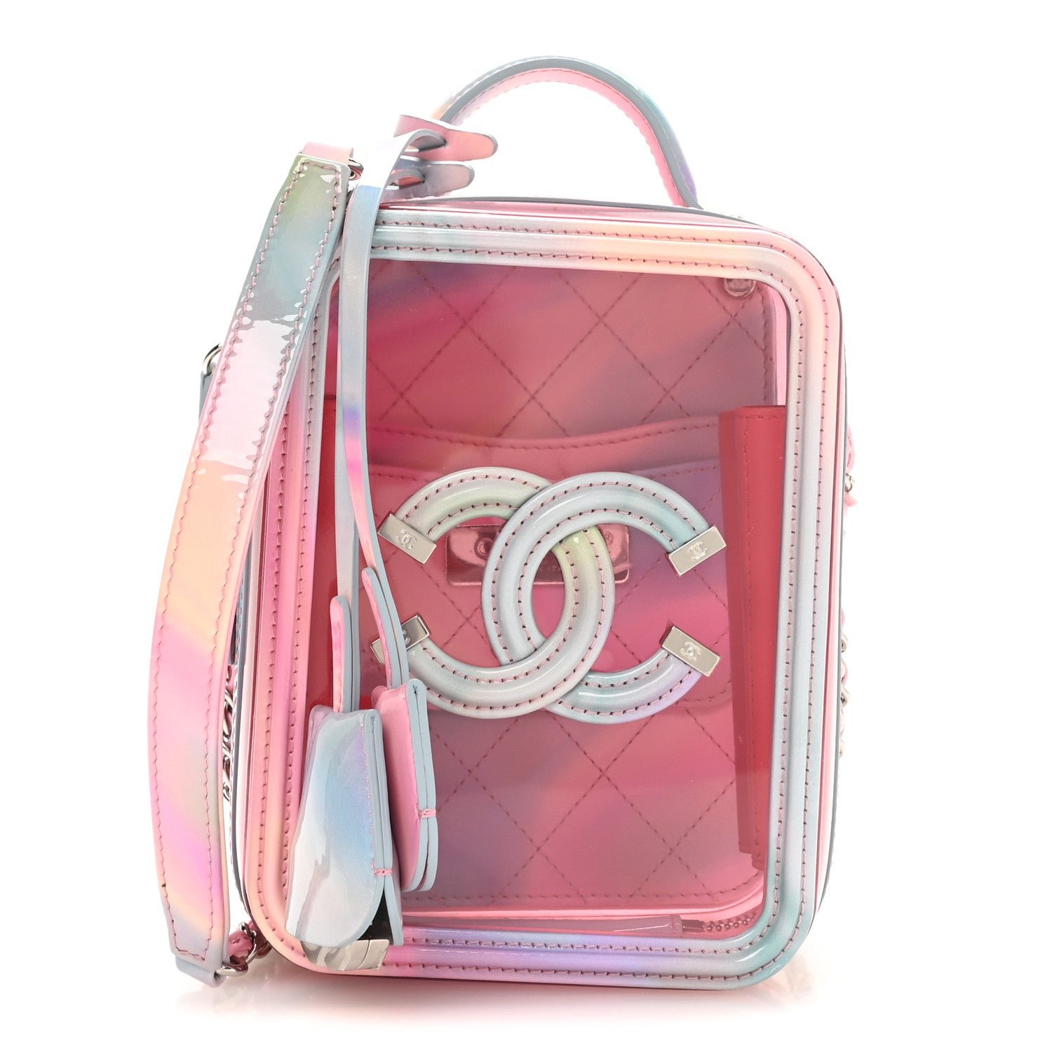 Chanel PVC Patent Calfskin Patent Lambskin Vertical Vanity Case Pink