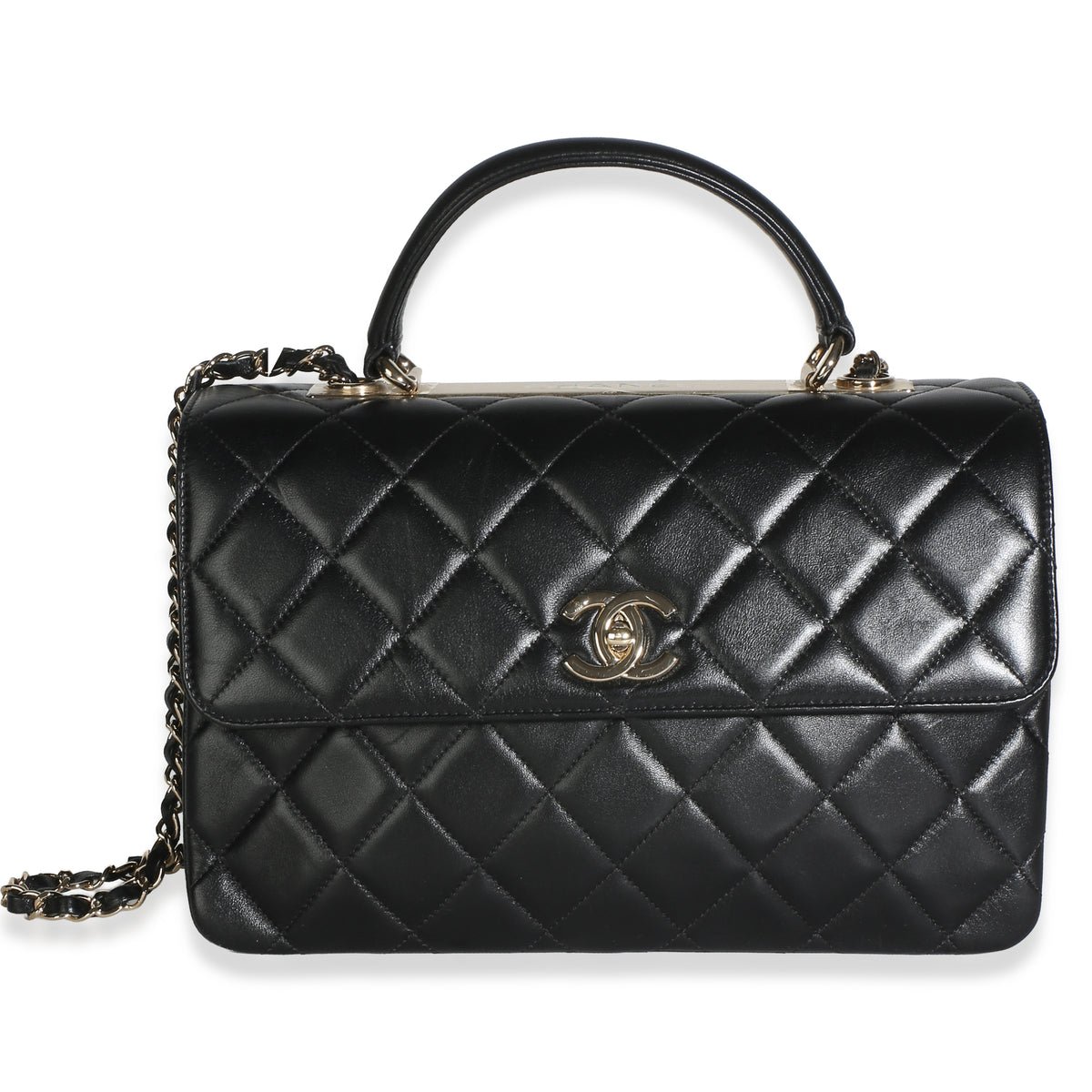 Black Quilted Lambskin Medium Trendy Top Handle Bag