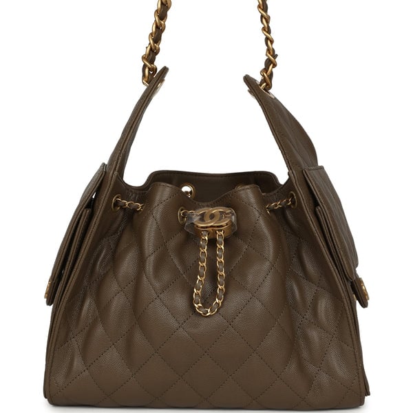Chanel Chanel Small 25 Hobo Bag Dark Khaki Caviar Antique Gold Hardware
