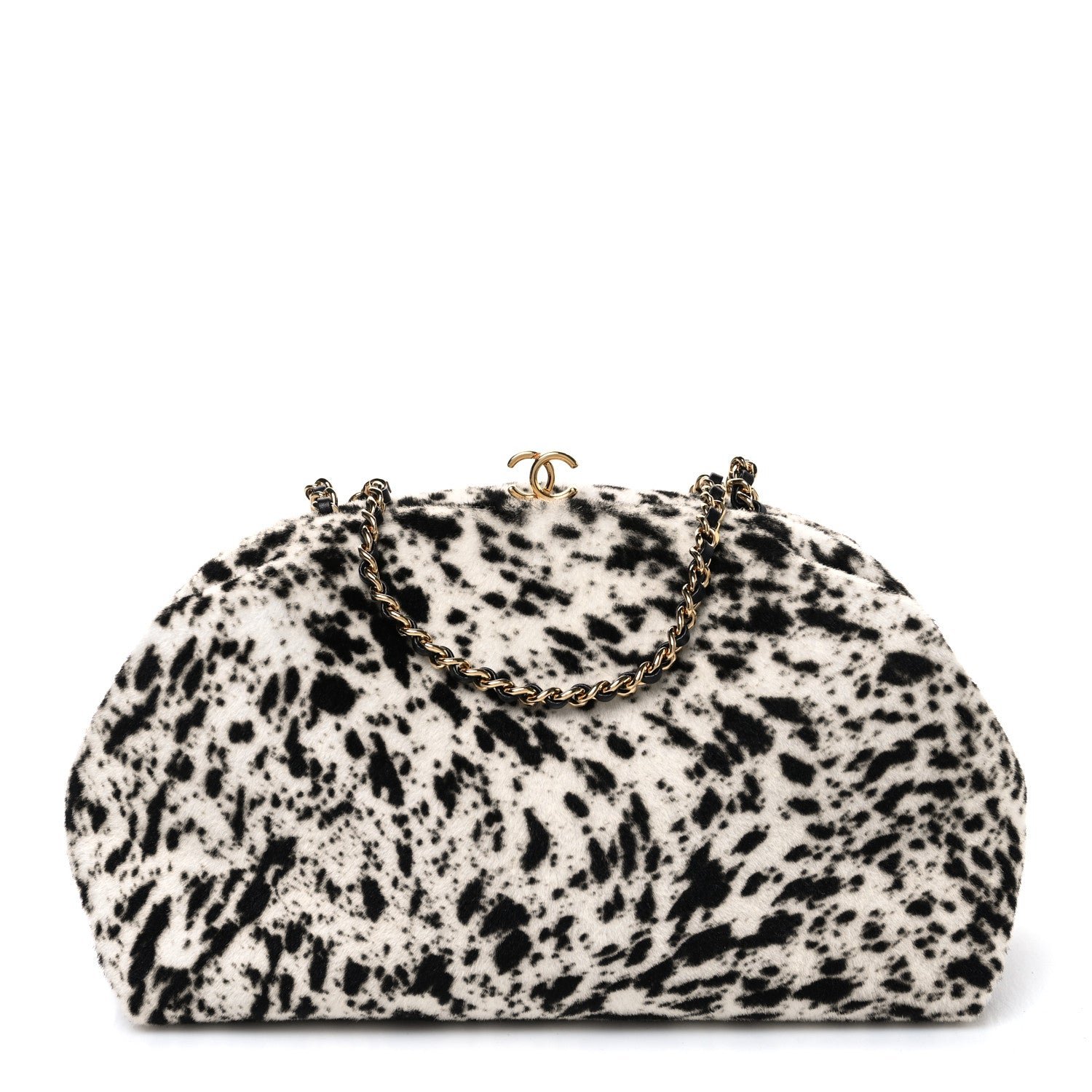 Chanel Lambskin Pony Hair Printed Clutch With Chain Black White