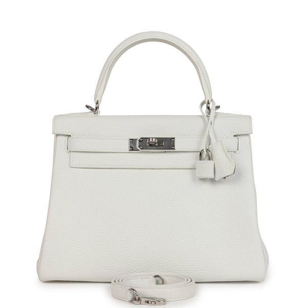 Hermes Kelly Retourne 28 White Clemence Palladium Hardware