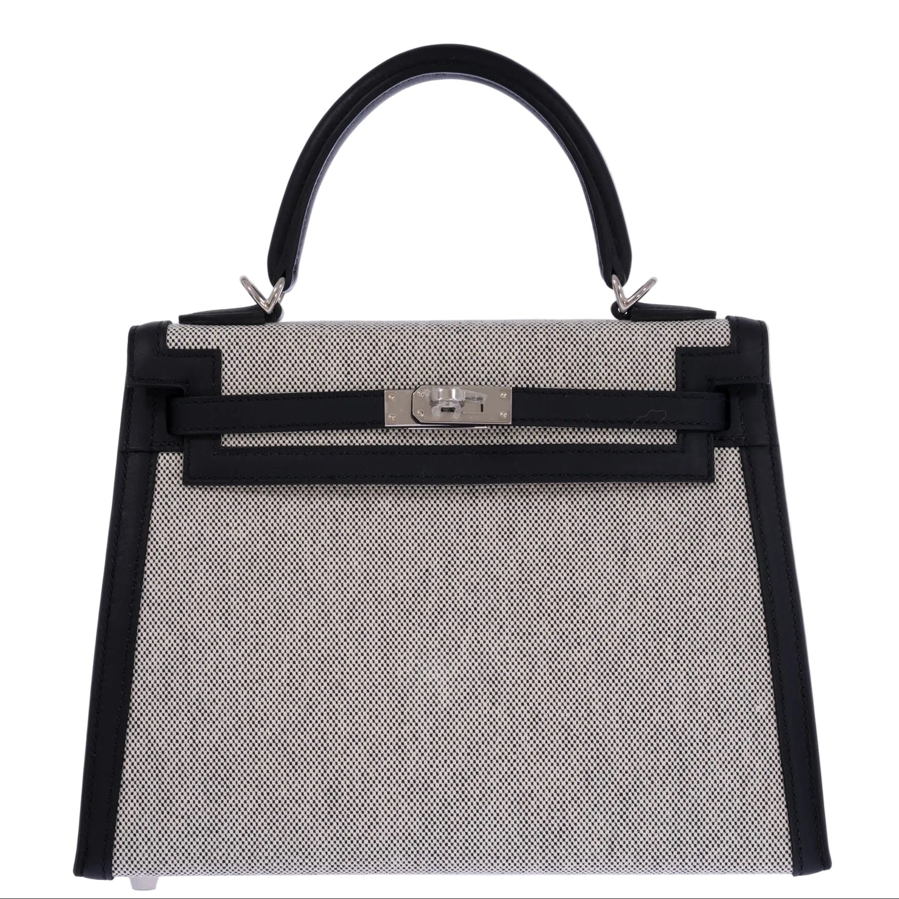 Hermes Hermès Kelly 25 Sellier Toile H Noir Swift Palladium Hardware