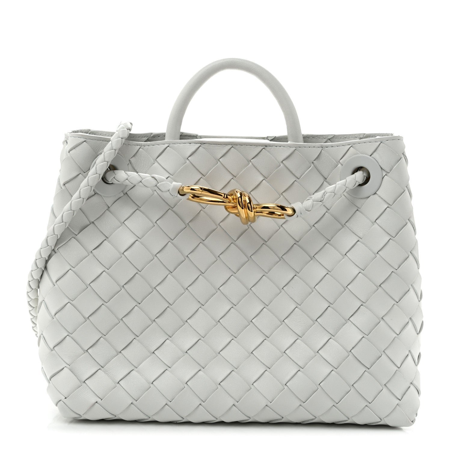 Bottega Veneta Nappa Intrecciato Small Andiamo Shoulder Bag White