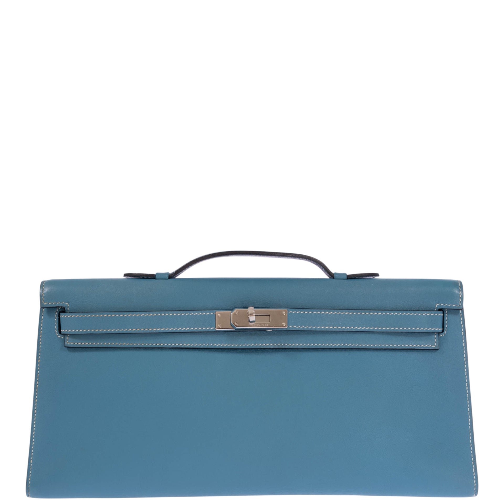 Hermes Hermès Kelly Longue Blue Jean Evergrain Palladium Hardware