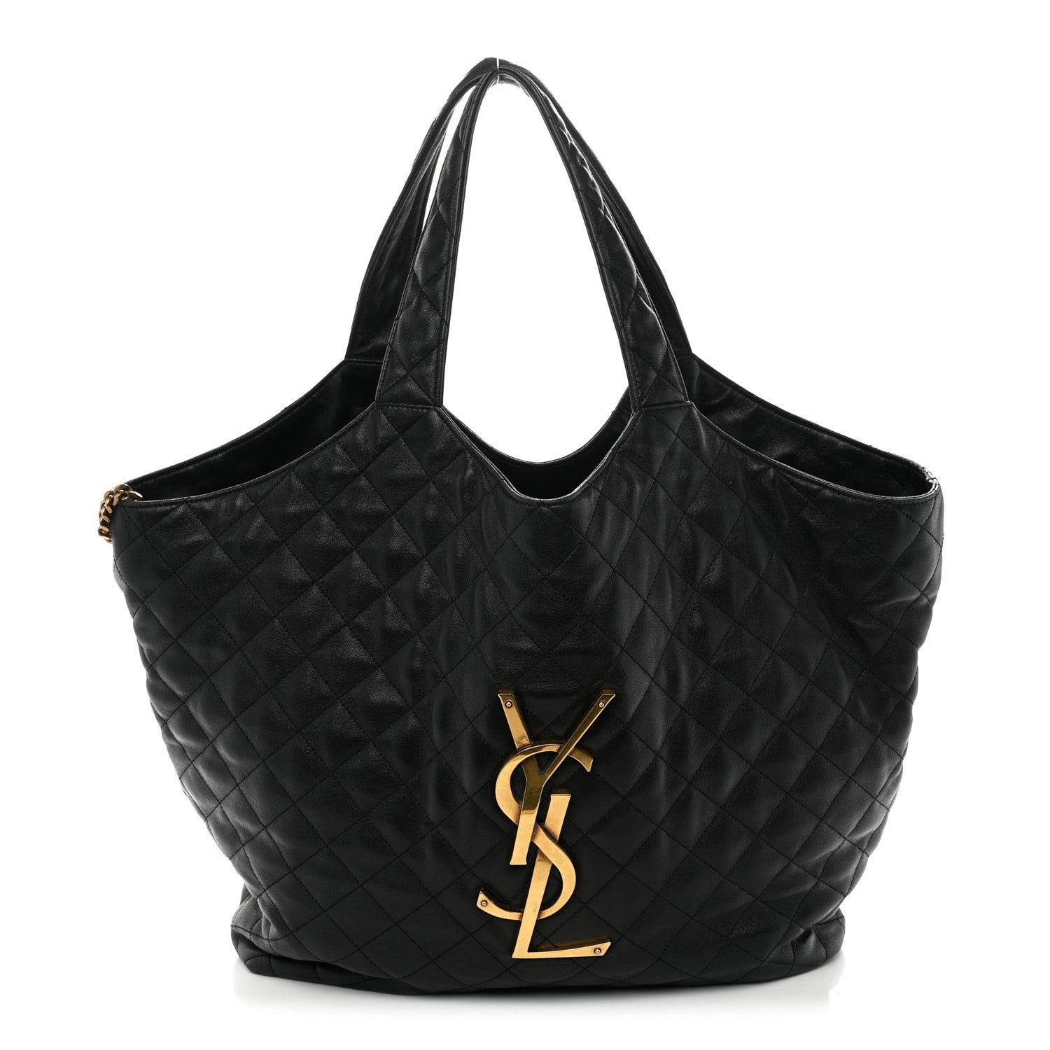 Saint Laurent Lambskin Quilted Maxi Icare Shopping Tote Black
