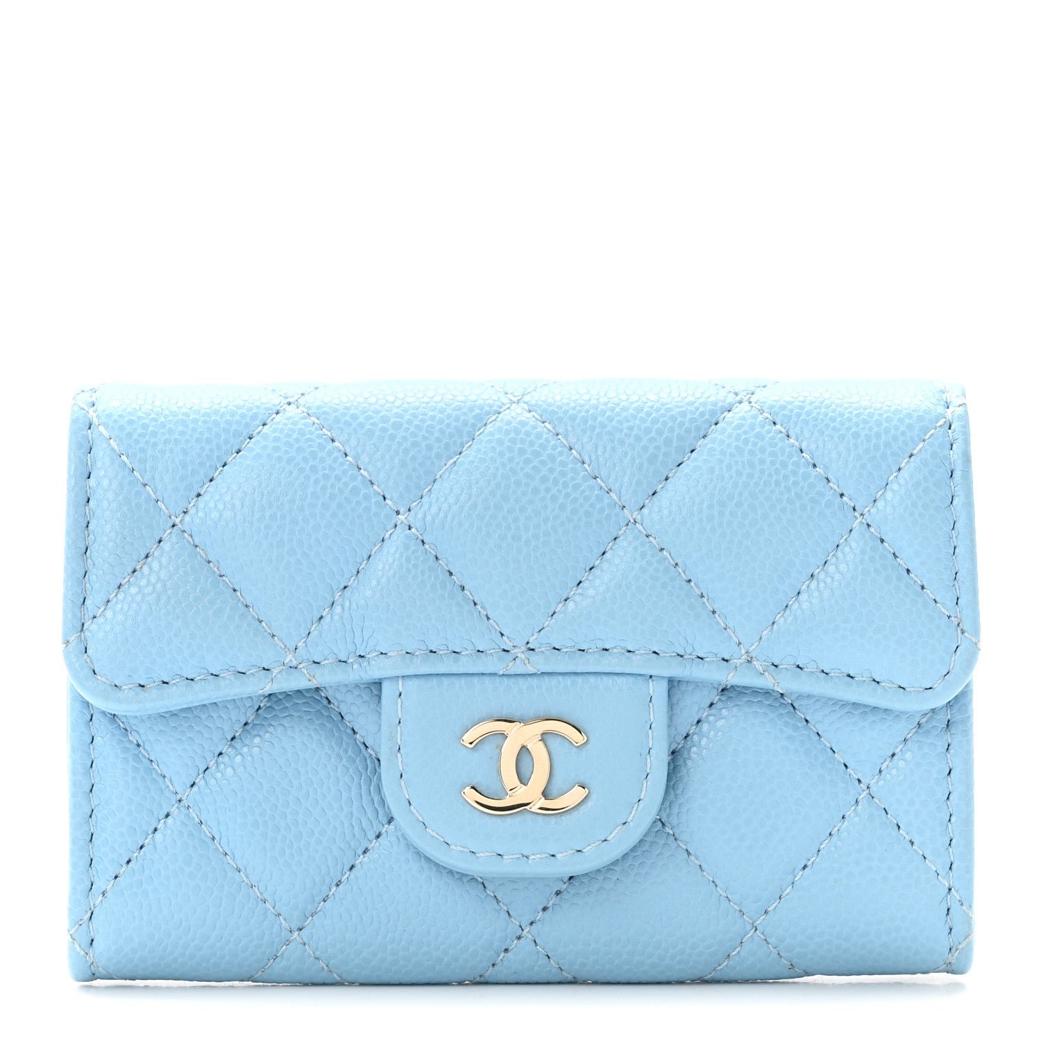 Chanel Caviar Quilted Flap Card Holder Wallet Light Blue
