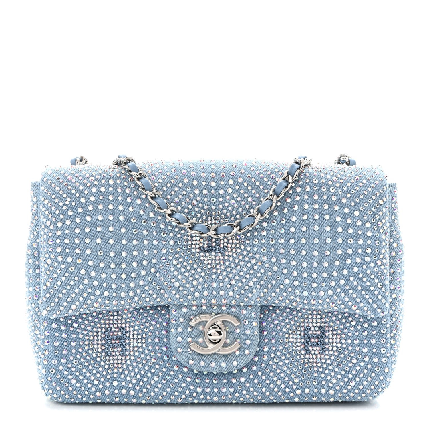 Chanel Denim Strass Evening Flap Bag Blue