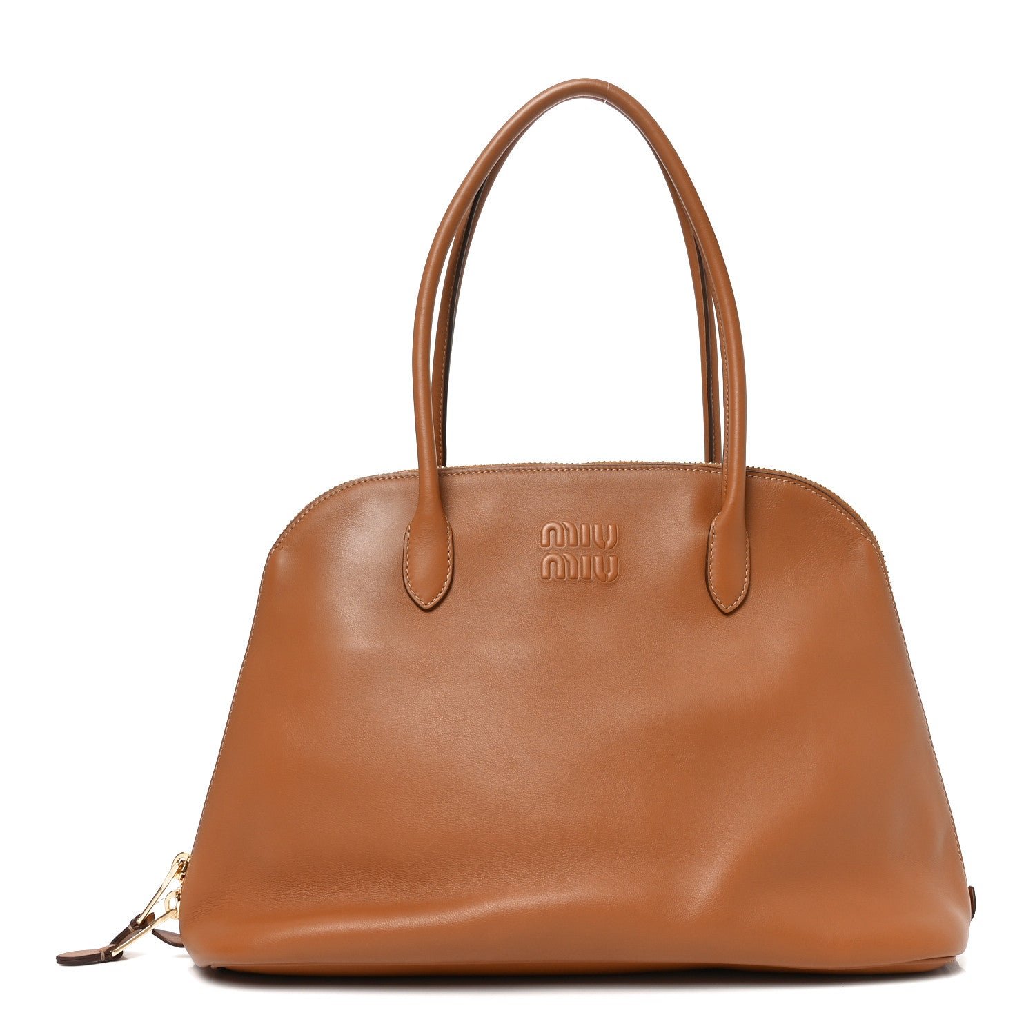 Miu Miu Soft Calf Top Handle Shoulder Bag Cognac