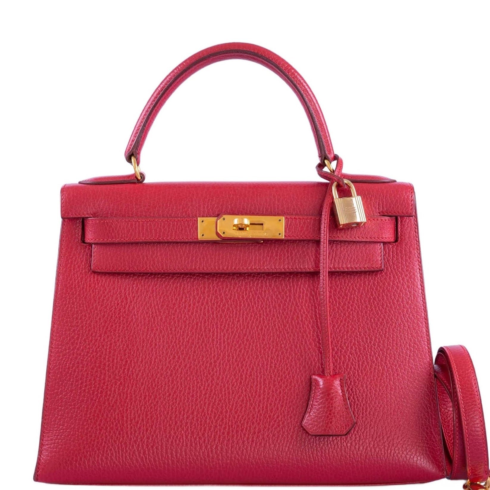 Hermès Kelly 28 Sellier Rouge Vif Ardenne with Gold Hardware