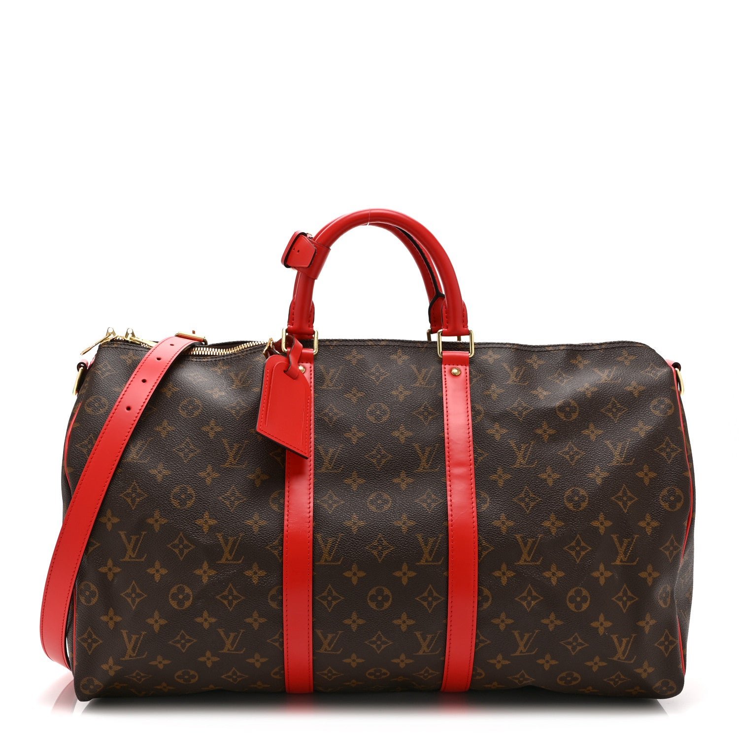 Louis Vuitton Calfskin Monogram Keepall Bandouliere 50 Coquelicot