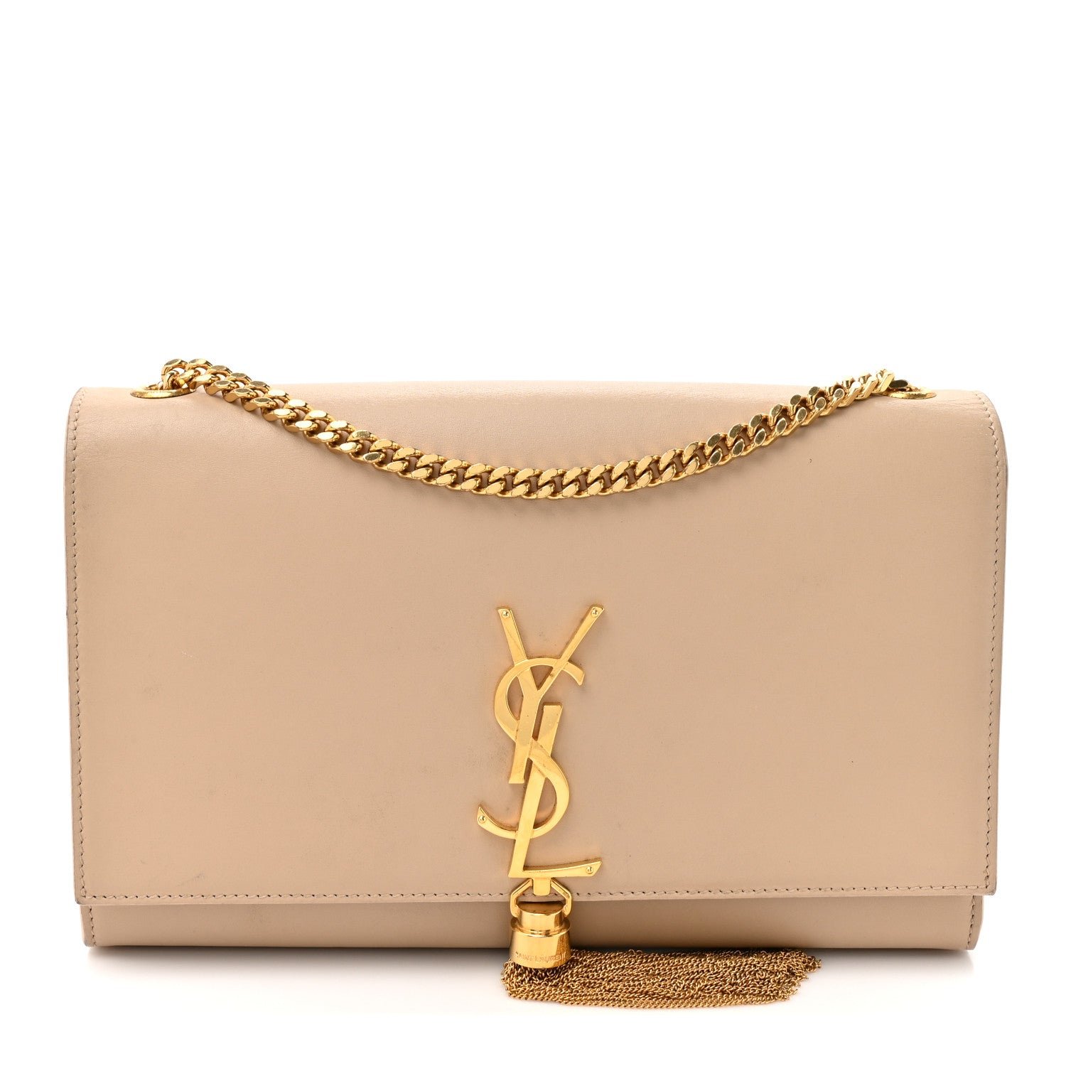 Saint Laurent Smooth Calfskin Medium Classic Monogram Kate Tassel Satchel Nude Powder