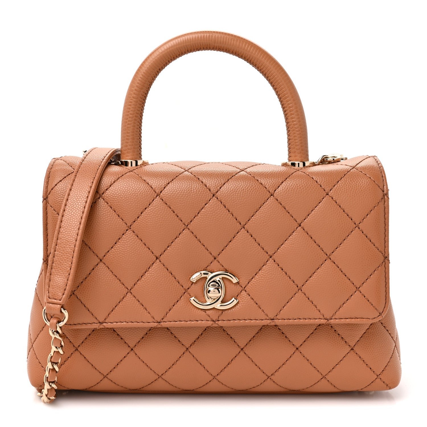 Chanel Caviar Quilted Lizard Embossed Mini Coco Handle Flap Beige