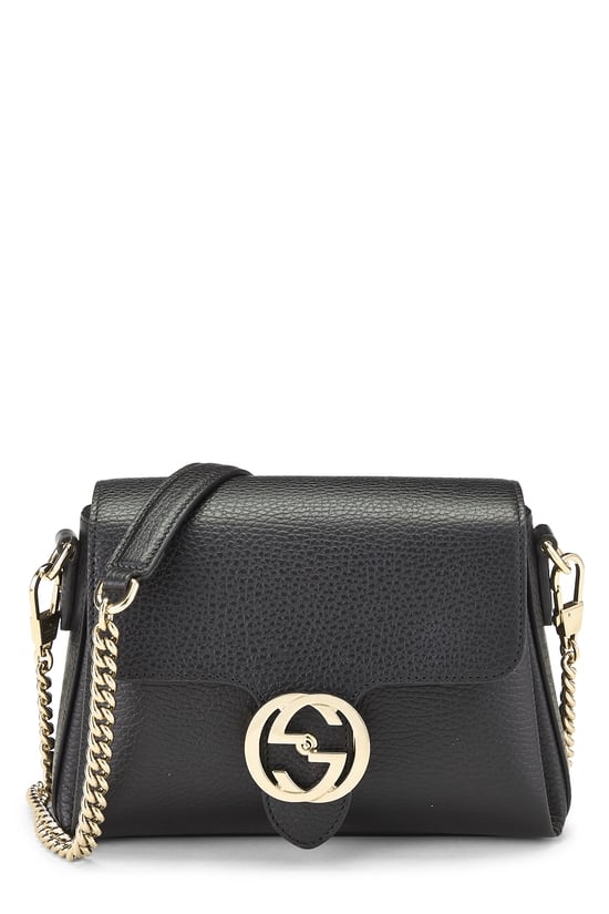 Black Leather Interlocking Shoulder Bag Small