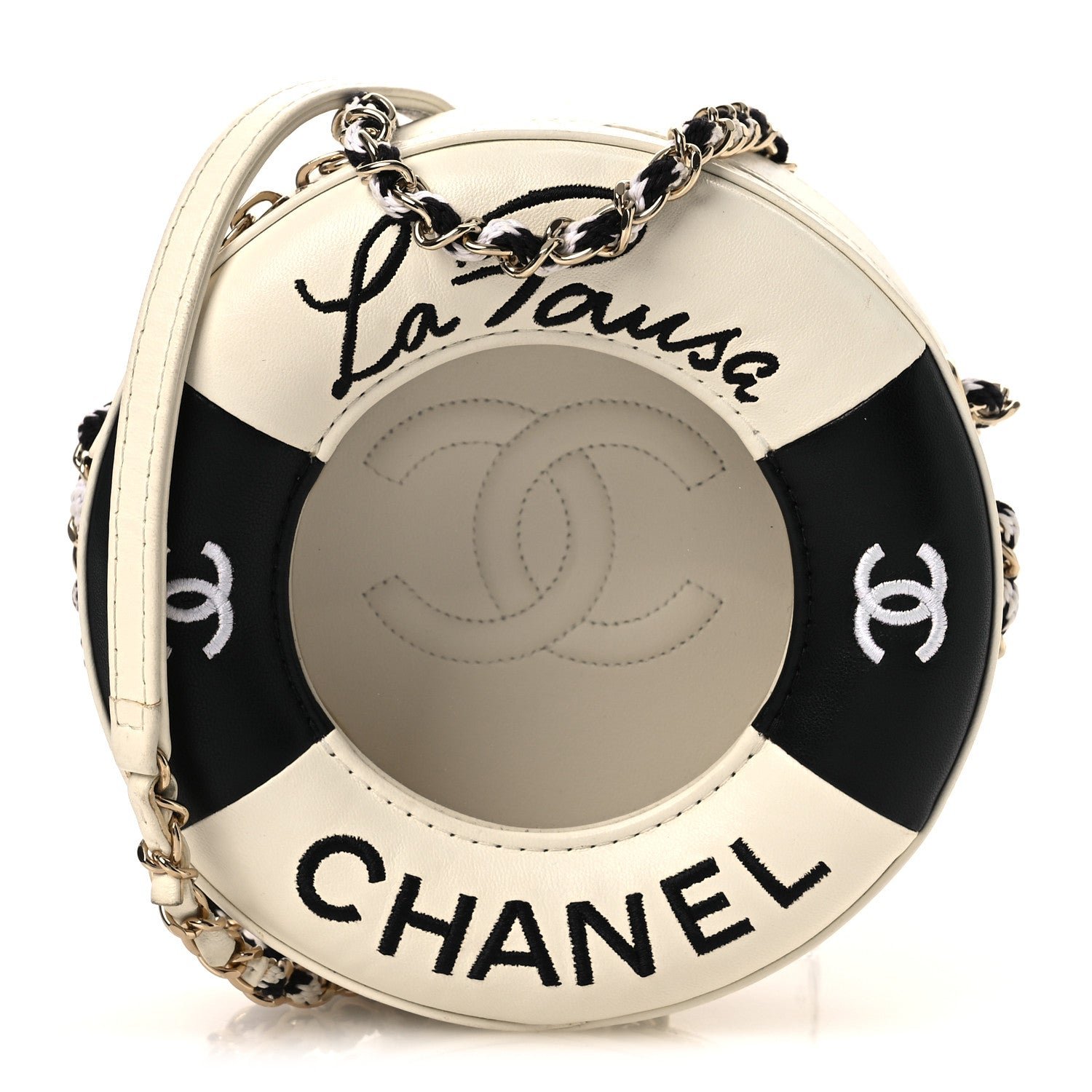Chanel Lambskin Coco Lifesaver Round Bag Black White