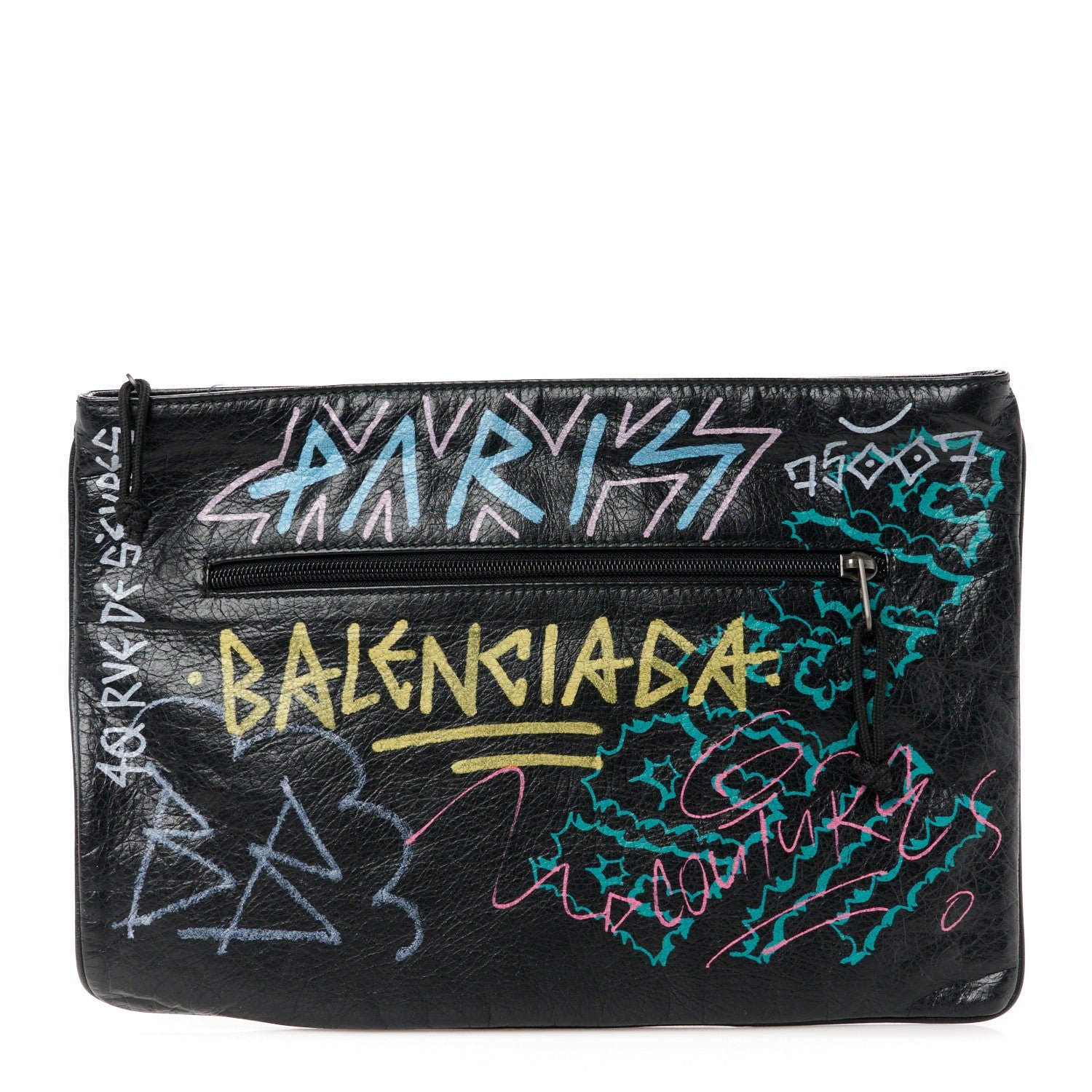 Balenciaga Agneau Arena Graffiti All Over Zip Pouch Black Multicolor