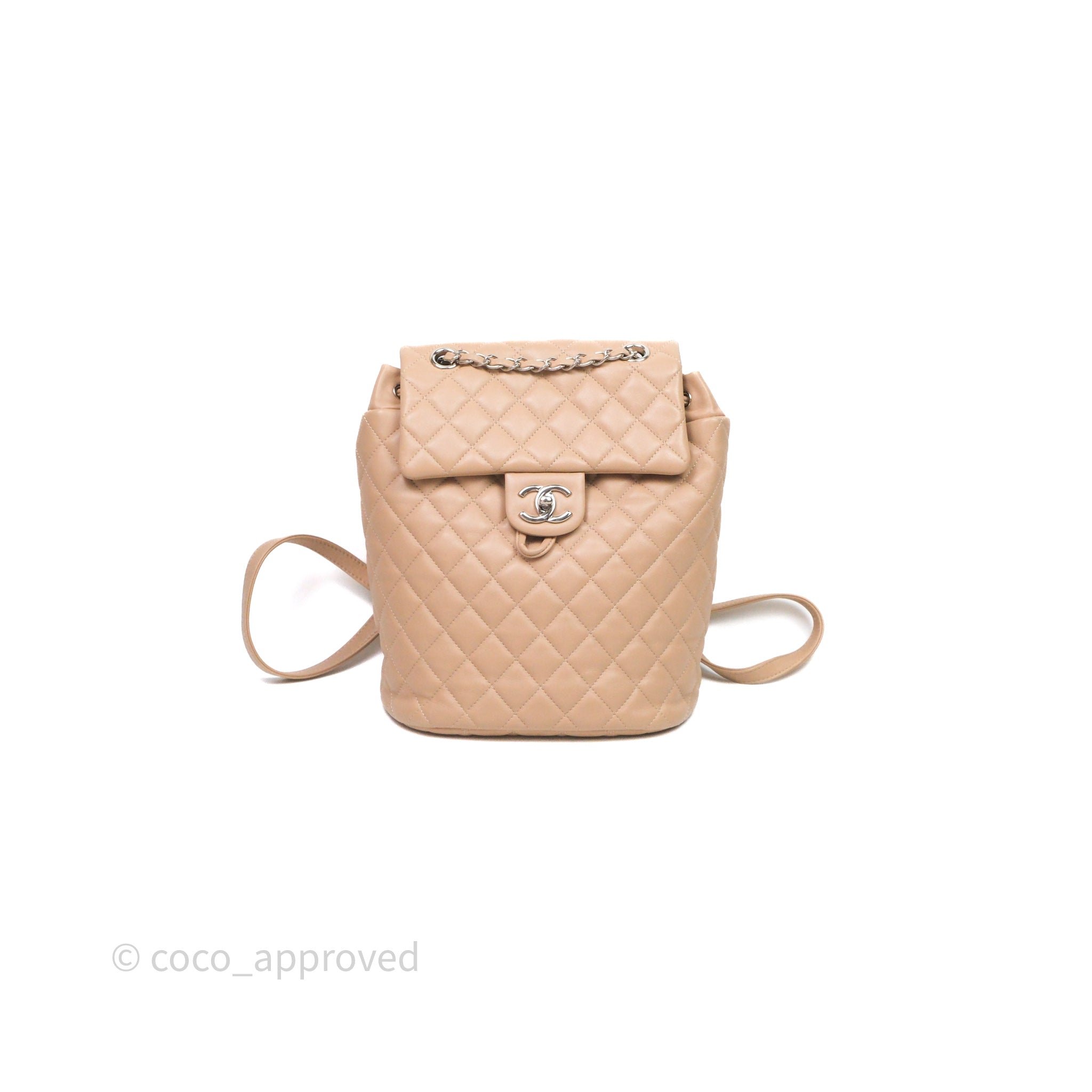 Chanel Quilted Small Urban Spirit Backpack Beige Lambskin Silver Hardware