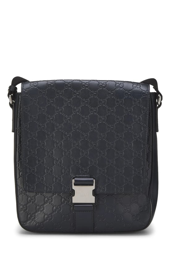 Navy Guccissima Buckle Flap Messenger