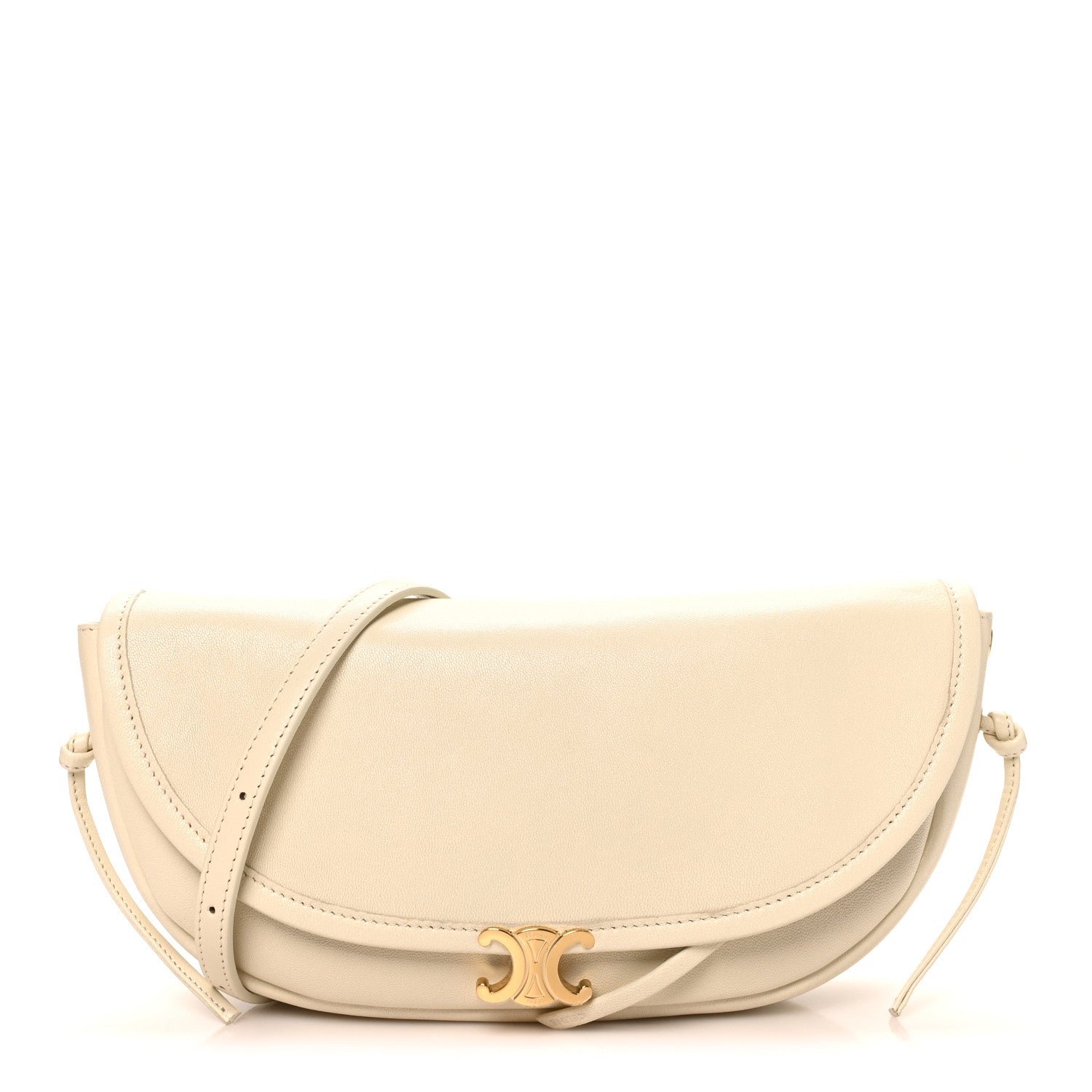 Celine Supple Shiny Lambskin Little Halfmoon Soft Triomphe White Cotton