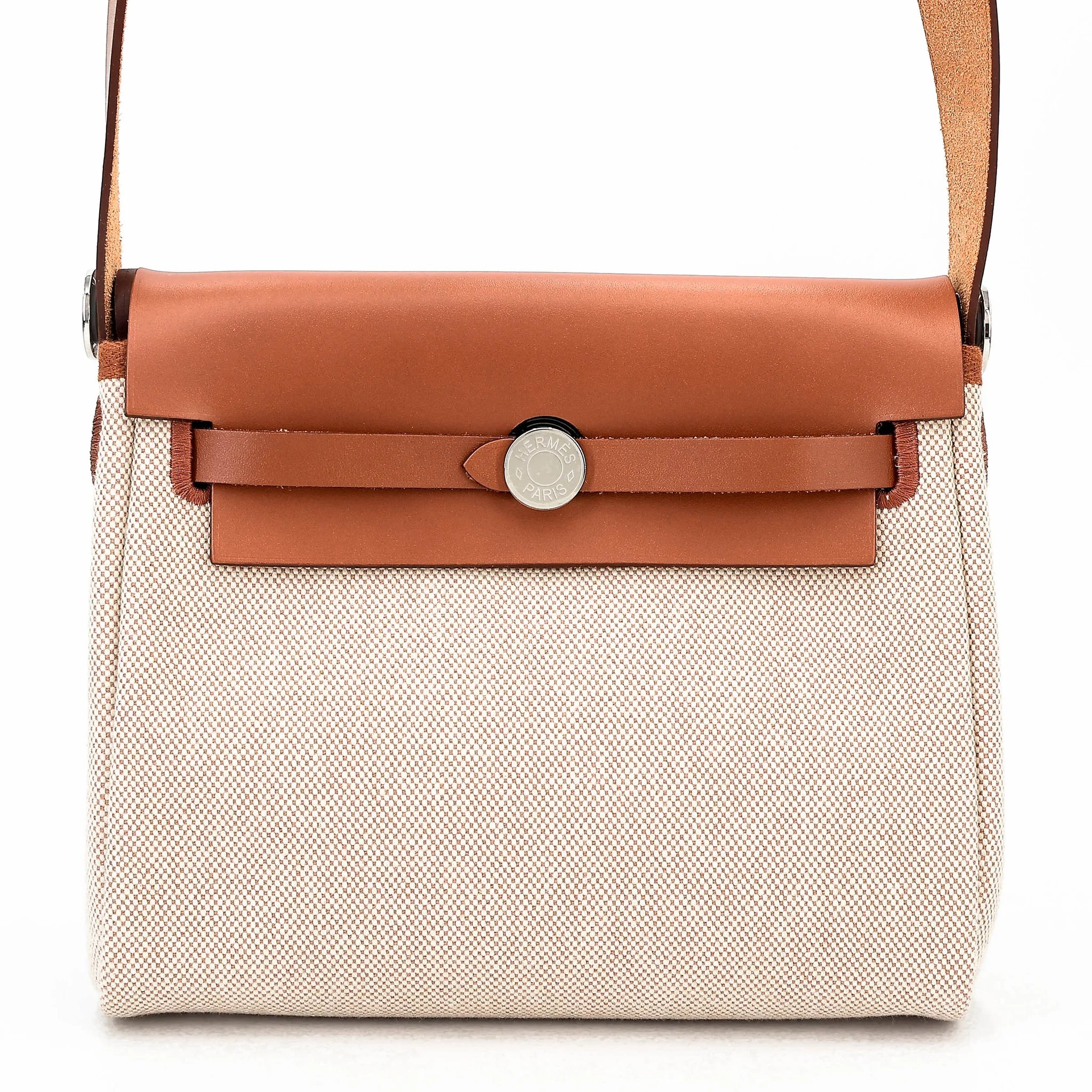 Hermes Brand New ( Rank N ) HERMÈS Herbag Mini TPM Fauve (34) Vache Hunter Toile H Viking canvas Palladium hardware G (2026)