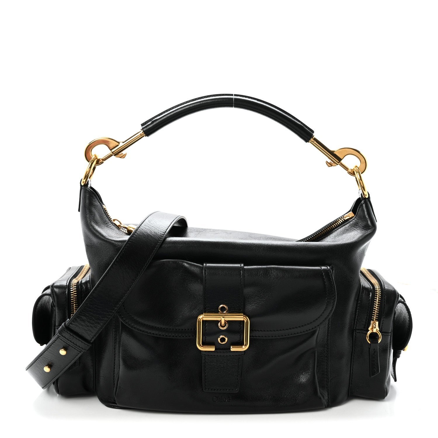 Chloe Shiny Calfskin Medium Double Carry Camera Bag Black