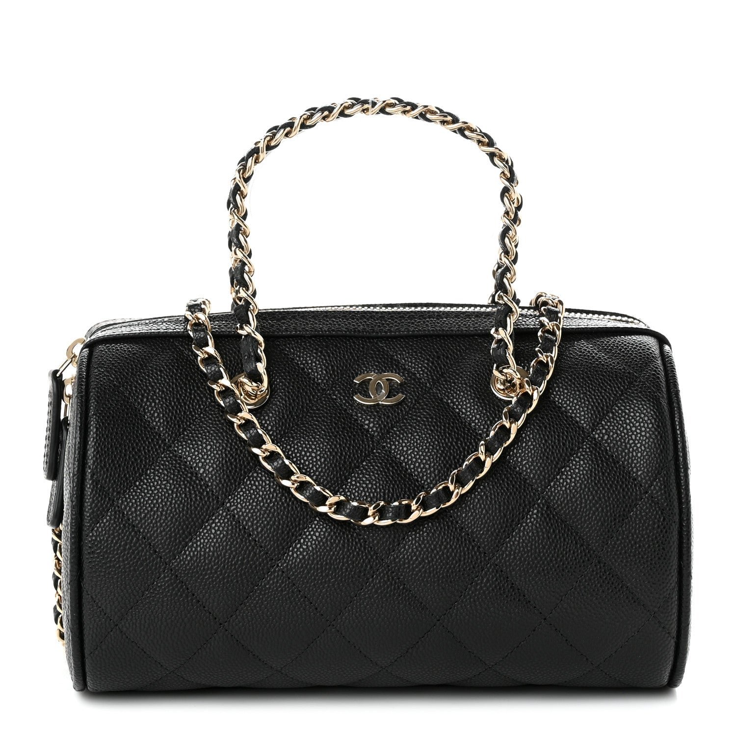 Chanel Caviar Quilted Barrel Clutch With Chain Black