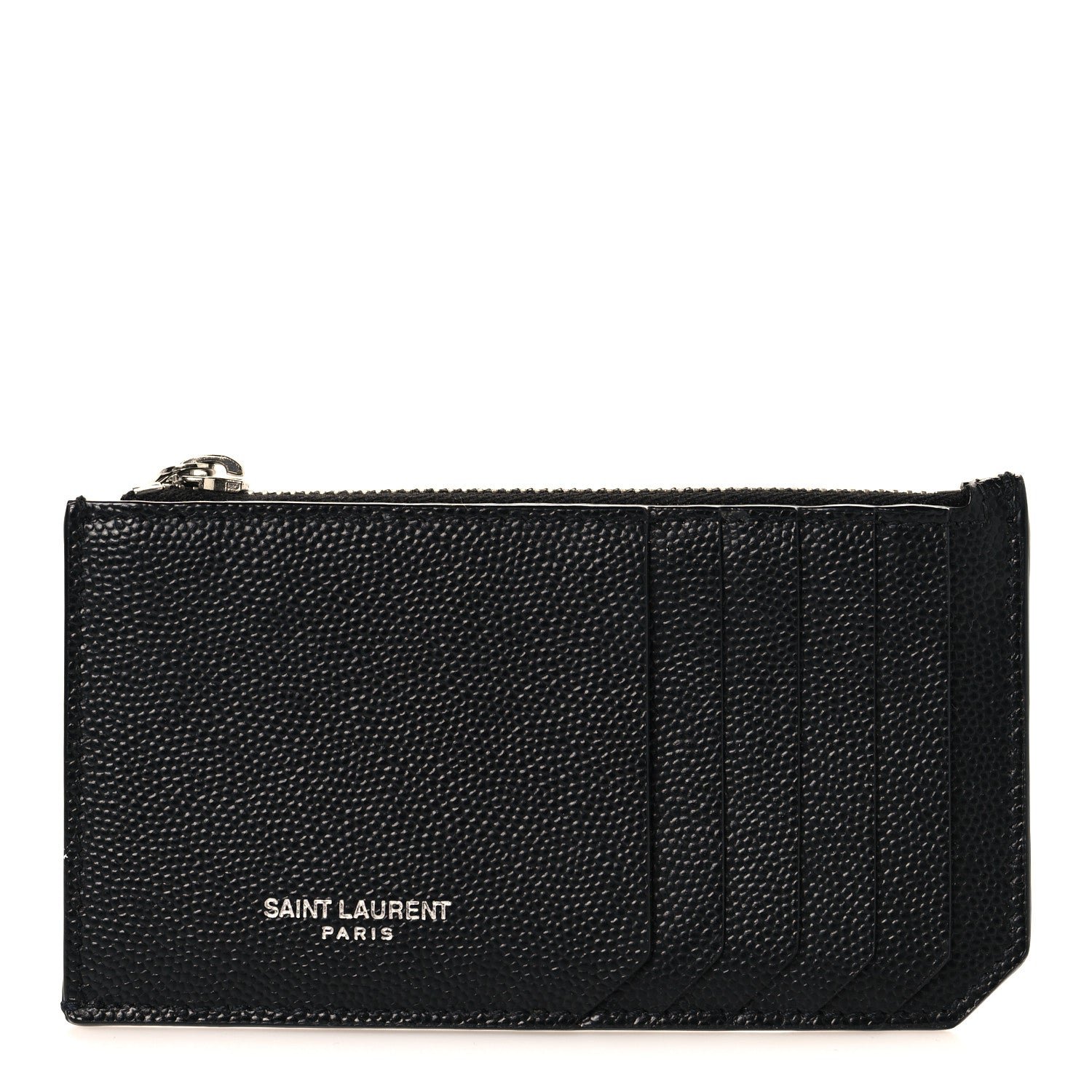 Saint Laurent Grained Calfskin 5 Fragments Zip Pouch Card Holder Black
