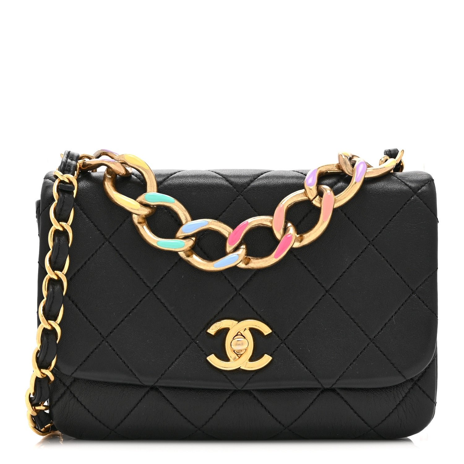 Chanel Lambskin Quilted Small Color Match Flap Black Multicolor
