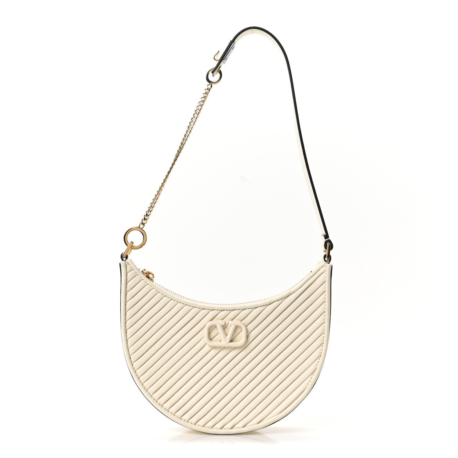 Valentino Garavani Calfskin Chevron Mini Vlogo Hobo Bag White