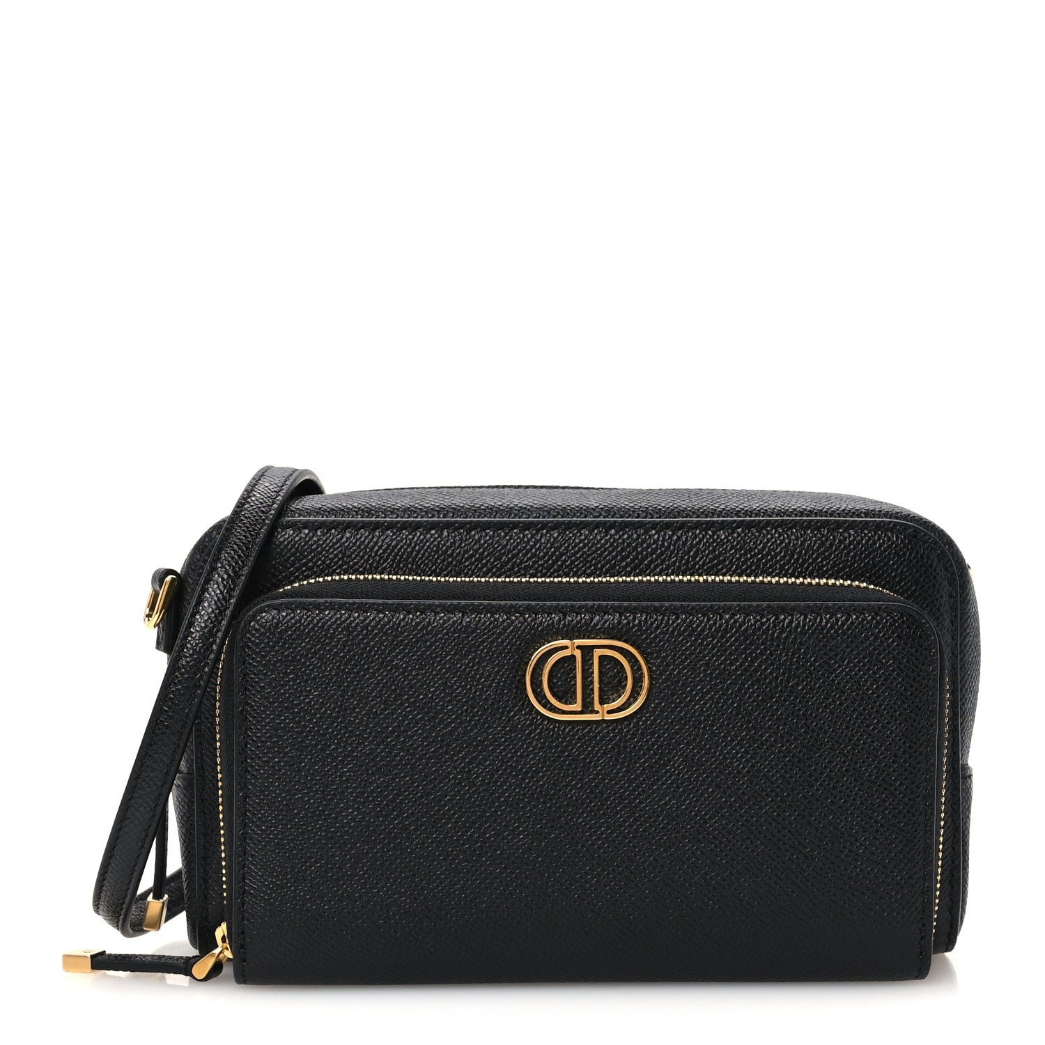 Christian Dior Grained Calfskin Caro Double Pouch Black