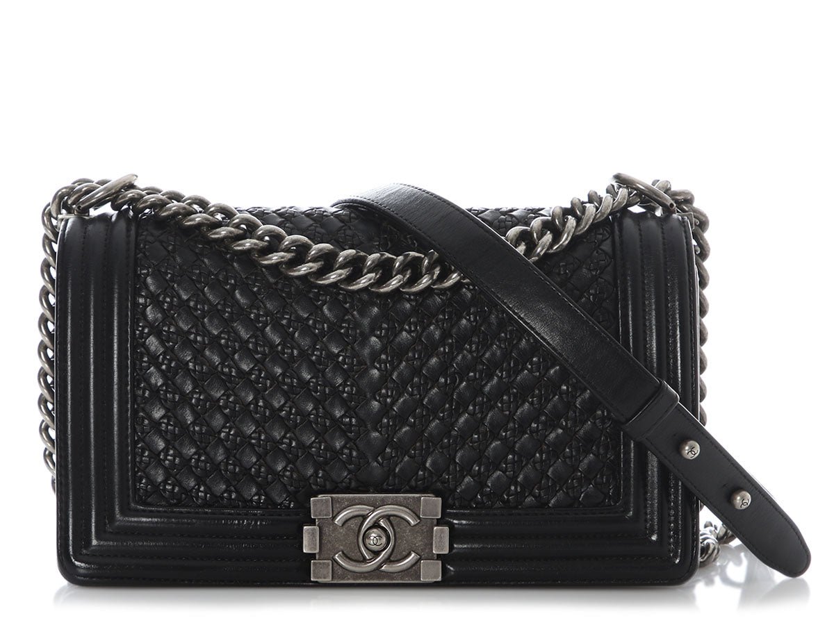 Chanel Old Medium Black Braided Calfskin Boy Bag