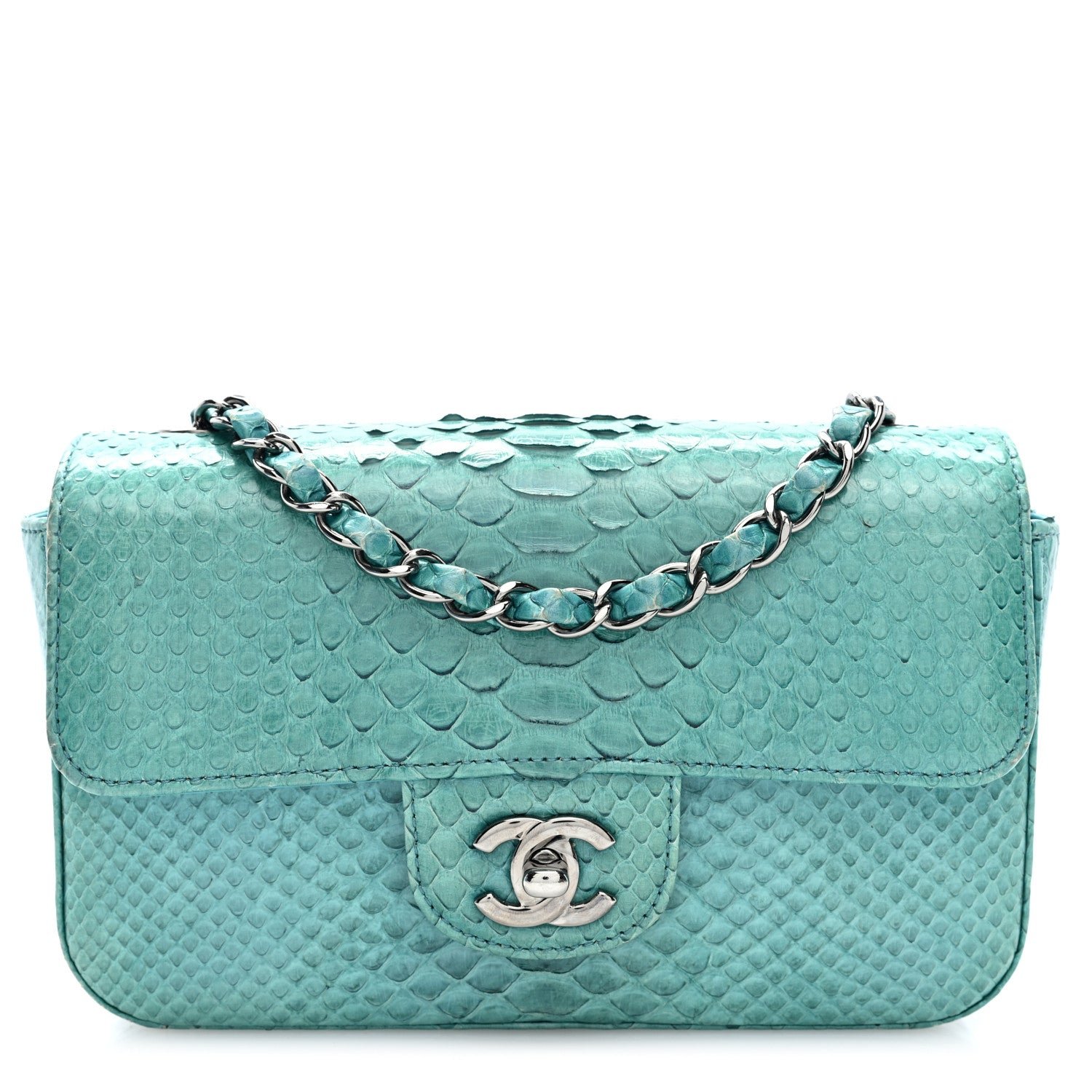 Chanel Snakeskin Mini Rectangular Flap Blue