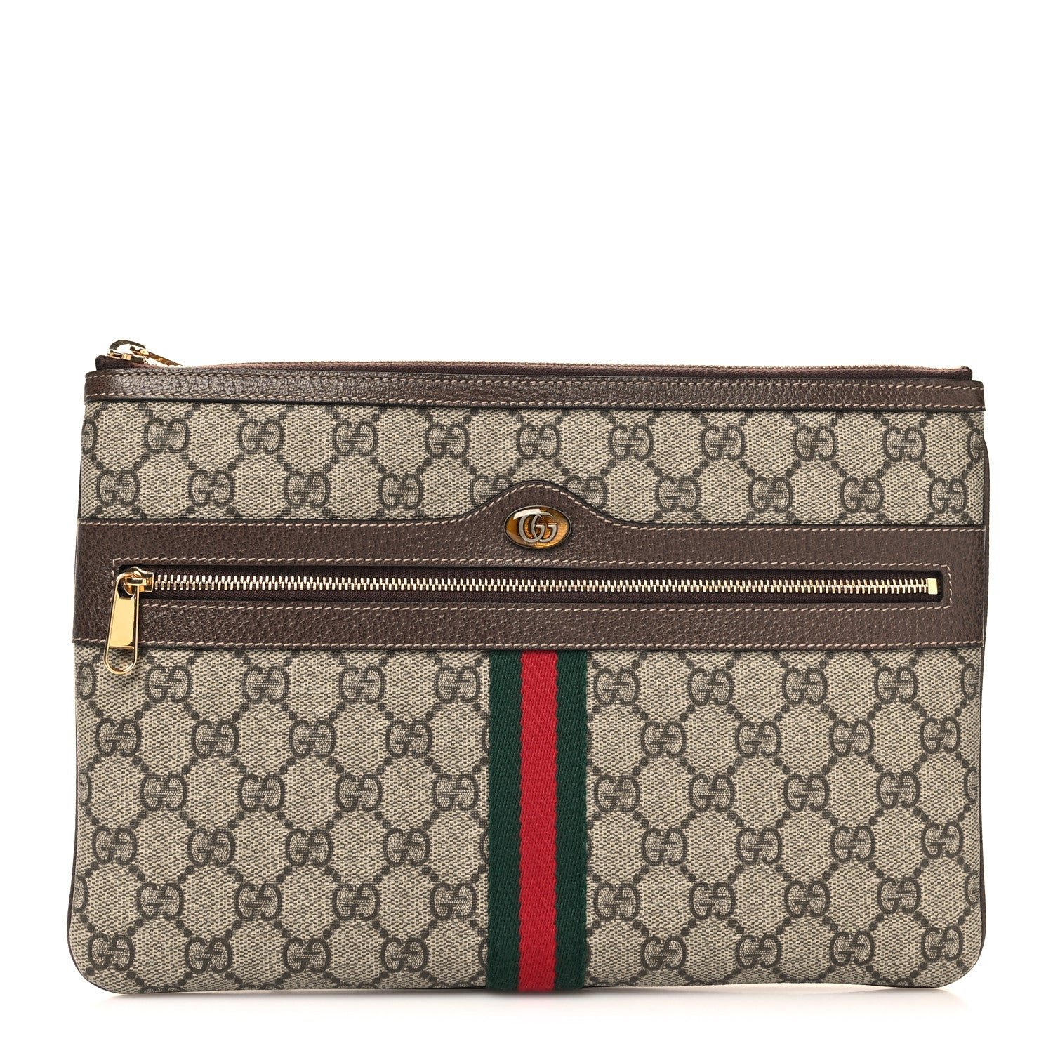 Gucci GG Supreme Monogram Large Ophidia Pouch Clutch Brown
