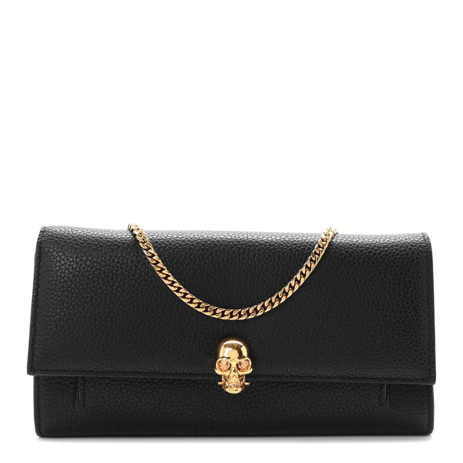 Alexander McQueen Alexander McQueen Pebbled Calfskin Skull Wallet on Chain Black