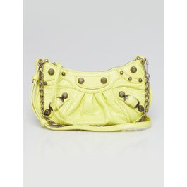 Balenciaga Balenciaga Neon Yellow Lambskin Leather Le Cagole Mini Crossbody Bag