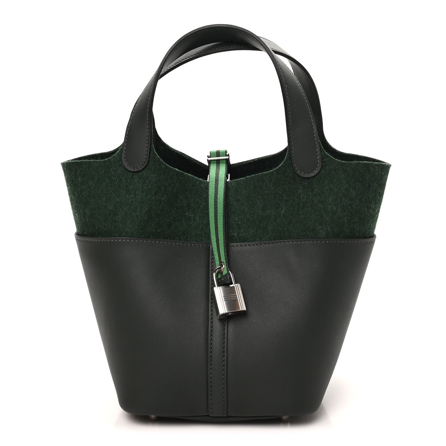 Hermes Wool Felt Swift Go Team Picotin Lock 18  Vert Fonce Vert Anglais Vert Cactus New White