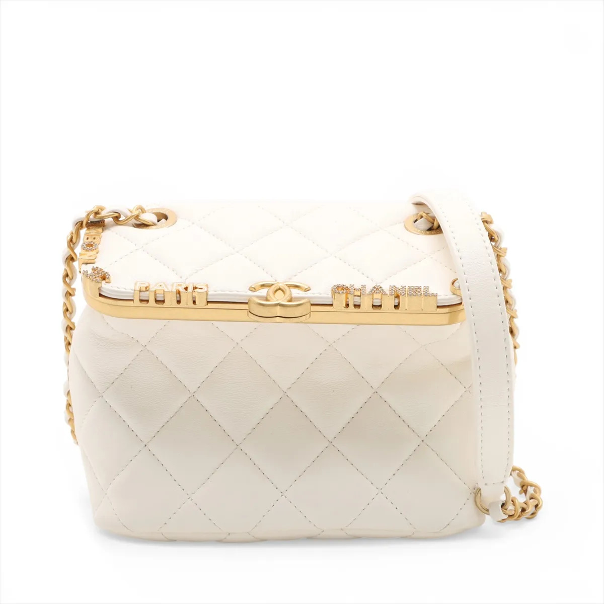 Chanel Matelasse Lambskin Chain Shoulder Bag White Gold Metal Fittings random pl
