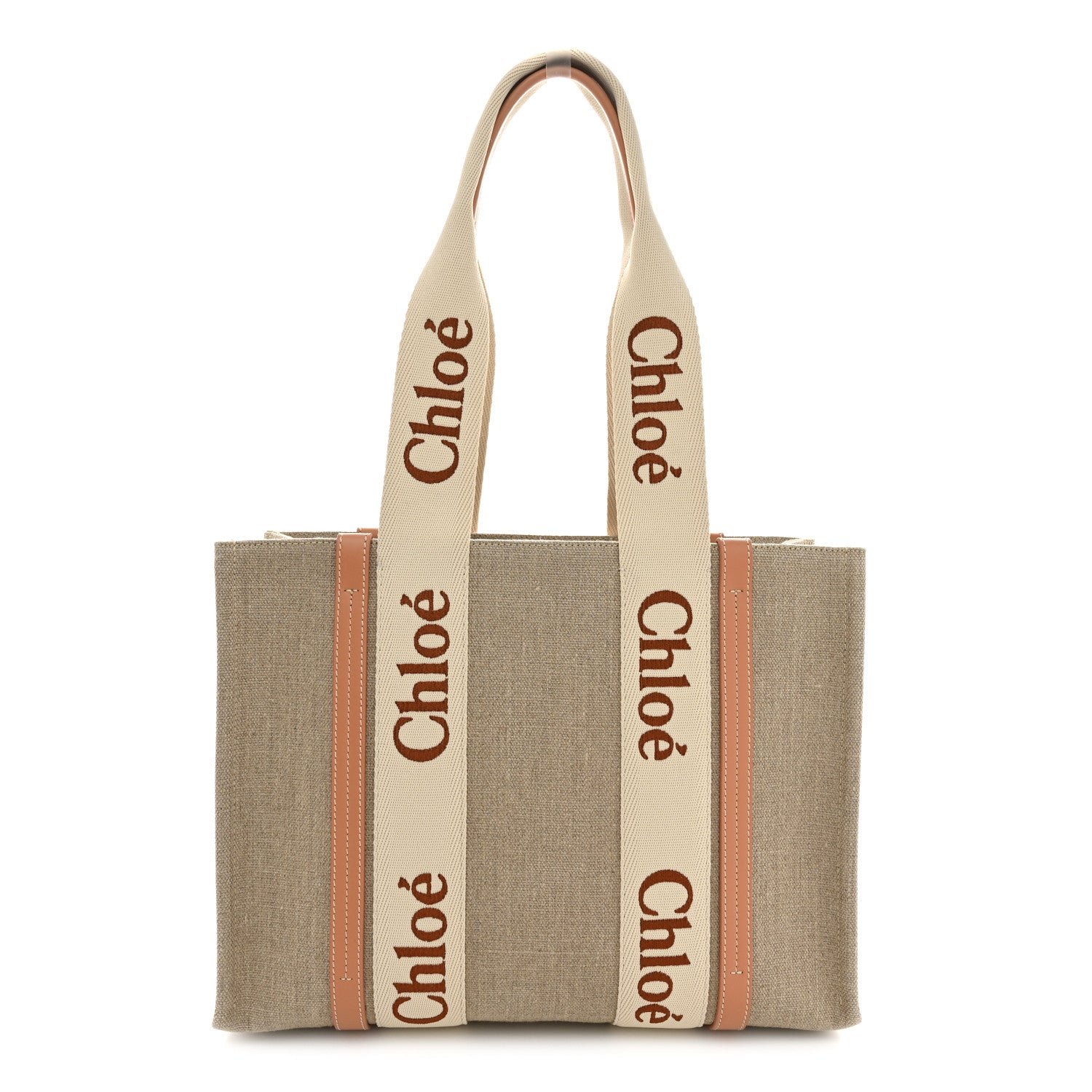 Chloe Linen Calfskin Medium Woody Ribbon Tote Wooden Orange