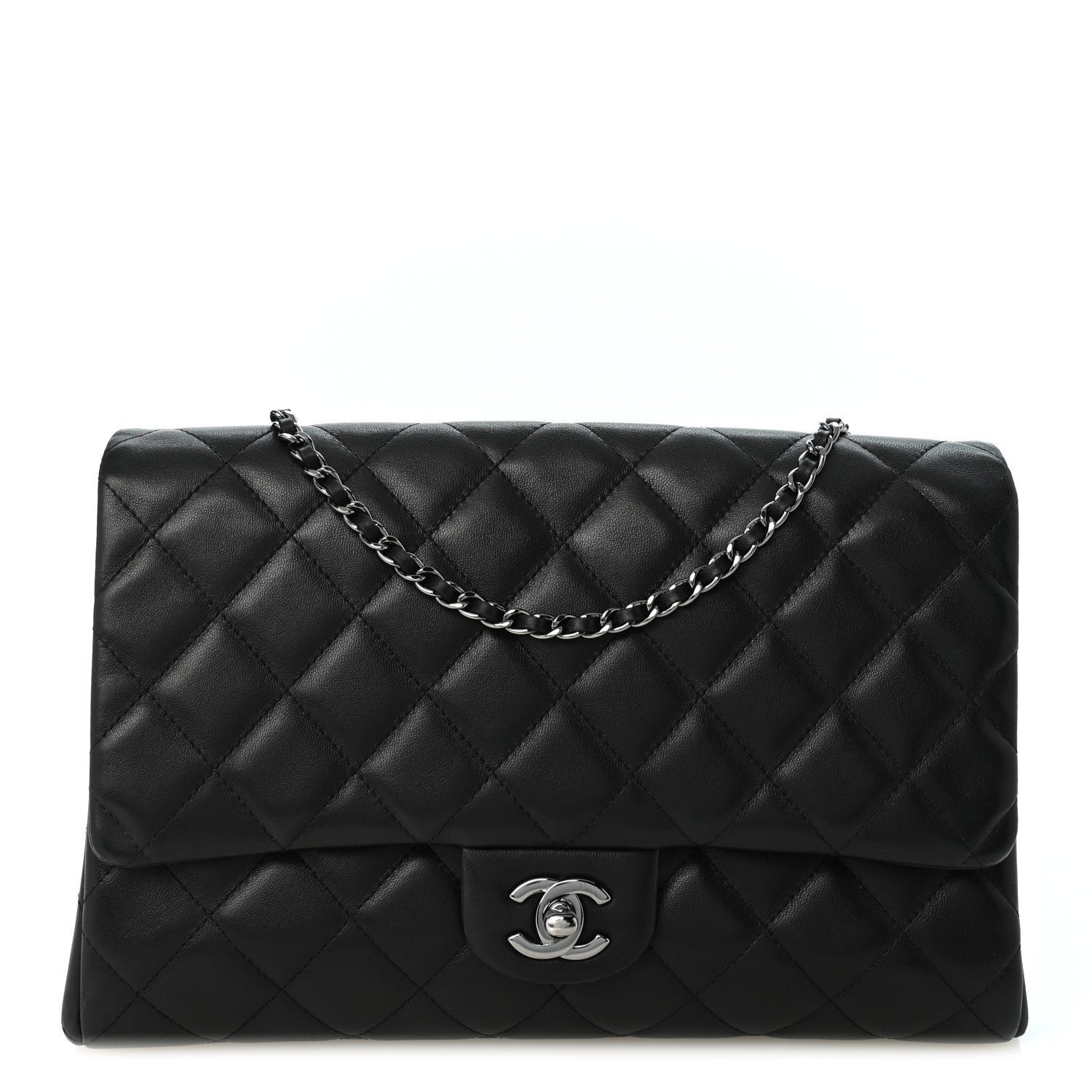 Chanel Lambskin Quilted Clutch with Chain Flap Black