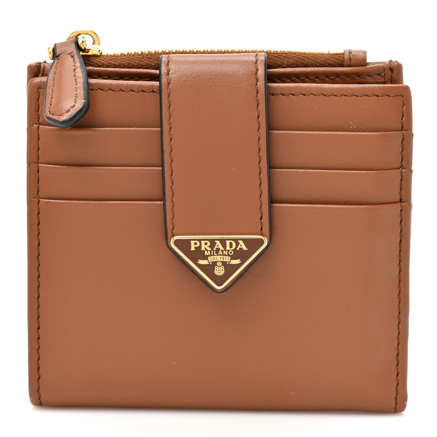 Prada Calfskin Small Triangle Wallet Cognac
