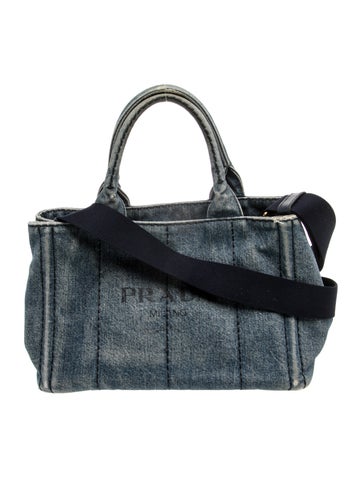 Saffiano Leather Canapa Denim Handbag Small