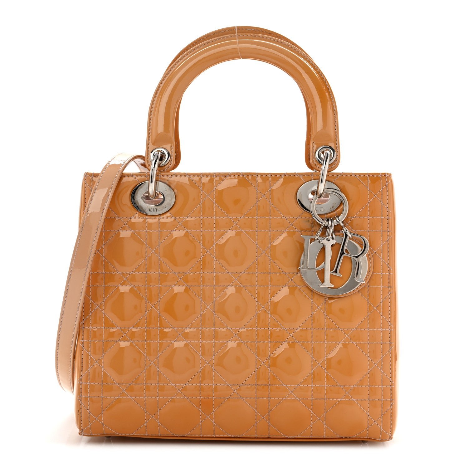 Christian Dior Patent Cannage Medium Lady Dior Beige