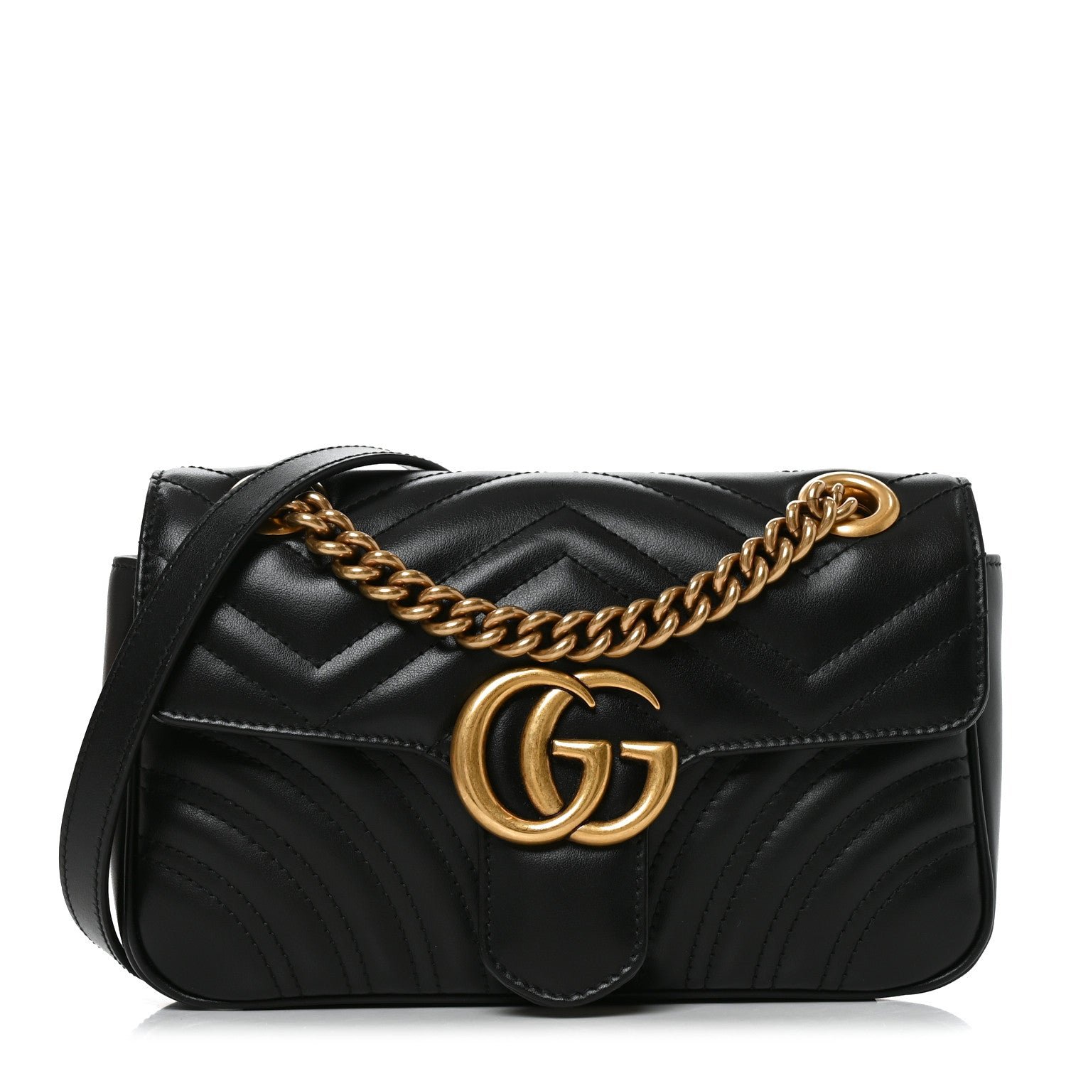 Gucci Calfskin Matelasse Mini GG Marmont Shoulder Bag Black