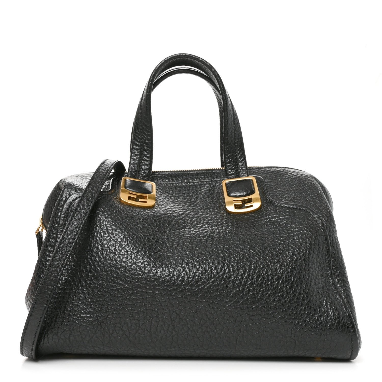 Fendi Pebbled Calfskin Small Chameleon Tote Black