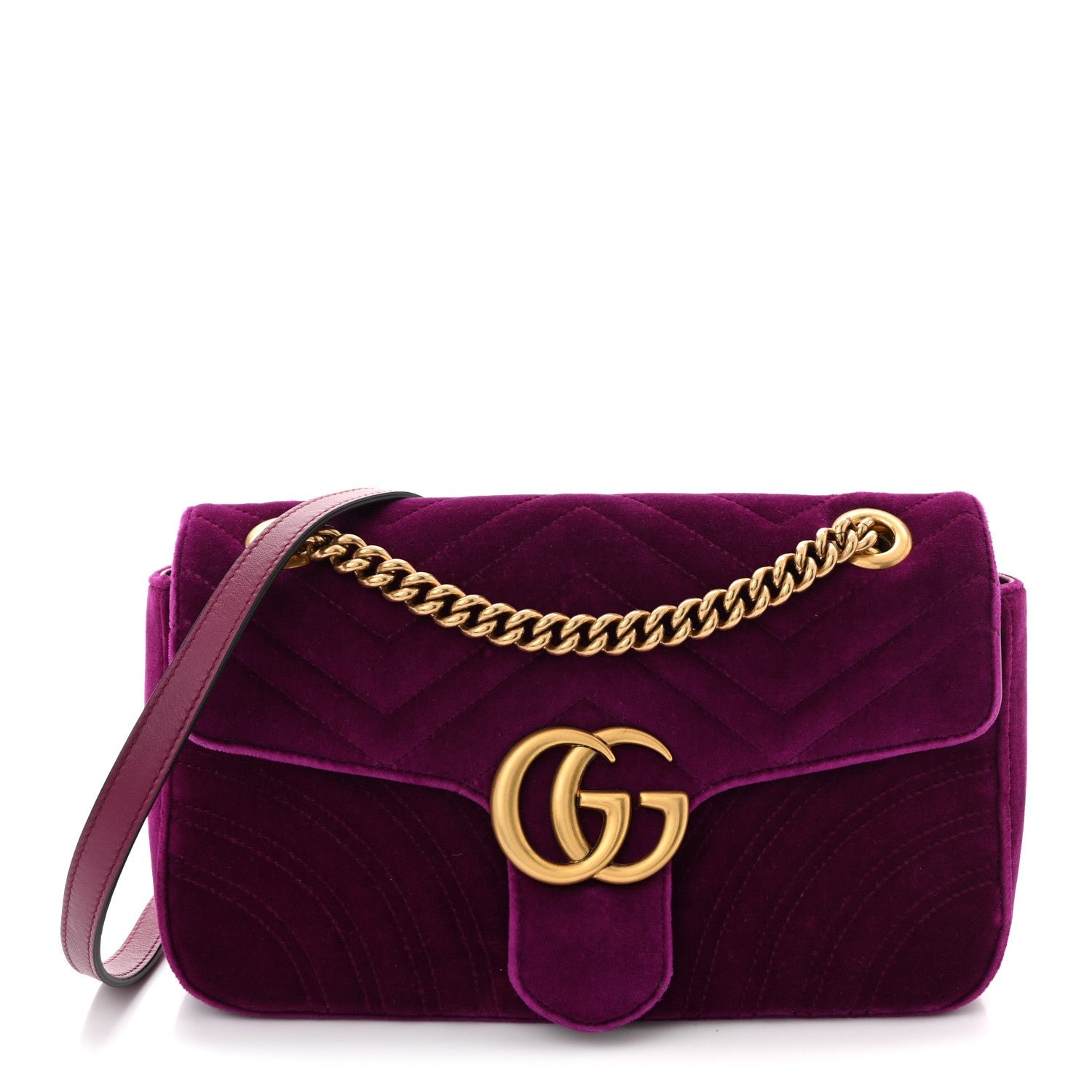 Gucci Velvet Matelasse Small GG Marmont Shoulder Bag Fuchsia Violet Cyclamen