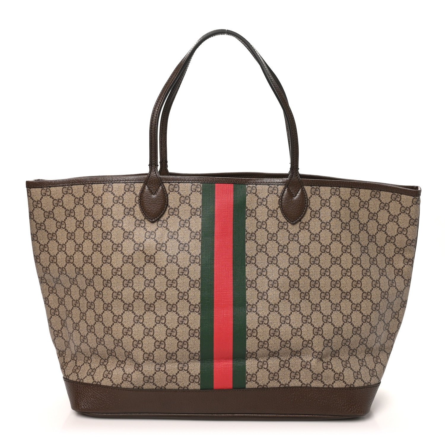 Gucci GG Supreme Monogram Textured Dollar Calfskin Web Large Ophidia Tote Beige Ebony New Acero