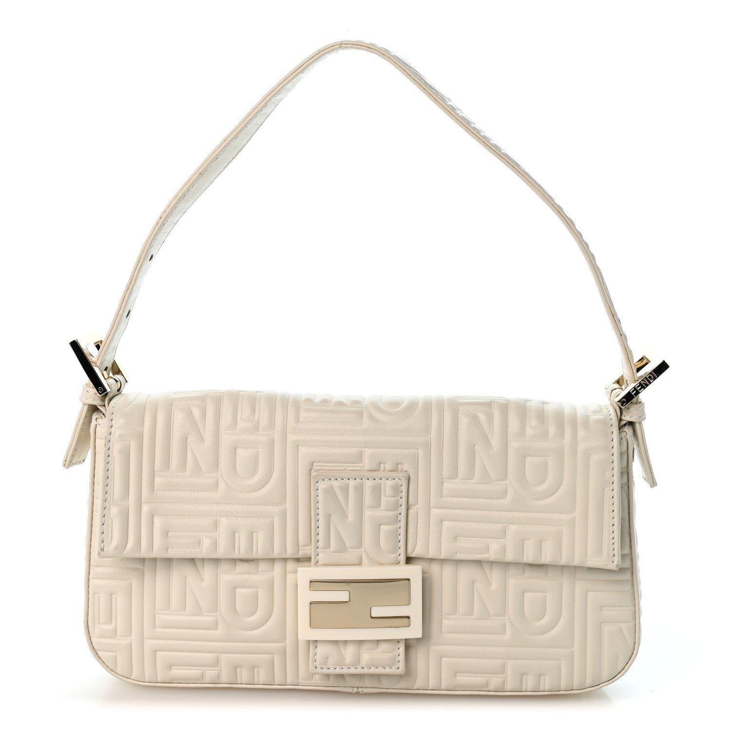 Fendi Nappa Logo Embossed Baguette White