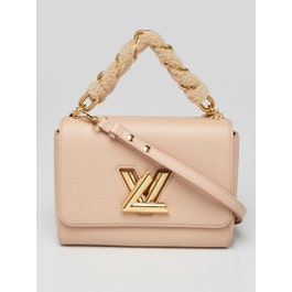Louis Vuitton Beige Pebbled Leather/Shearling Twist MM Bag